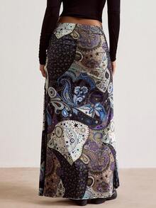 Freevana Plus Size Autumn/Winter Elegant Romantic Vintage Fitted A-Line Maxi Knit Skirt For Party And Gatherings - Multicolor - View 2