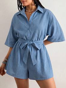 Freevana Mono de verano casual a rayas de talla grande - Azul - Ver 6