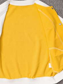 SHEIN Elladie kids 青少年女孩秋季休閒時尚春夏秋款彩色3D花朵拼接棒球夾克，度假穿搭 - 黃色 - 查看 6
