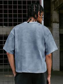 PAVTROS Men's Casual Letter Embroidered Round Neck Short Sleeve T-Shirt (Asymmetrical Wash Spray Print), Holiday - Blue - View 4