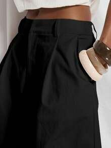 MUSERA Tailored Pleated Wide Leg Long Shorts Cute Holiday Sexy Night Out Vacation Spring Summer Elegant Soleil Drape Luxury - Black - View 4