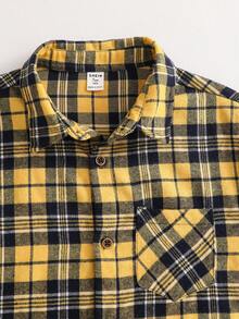 SHEIN Casuvi Kids Kemeja Lengan Panjang Kancing Tunggal Motif Kotak-kotak untuk Remaja Laki-laki - Kuning - View 4