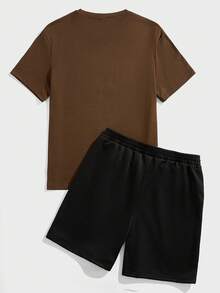 Torvinic Men's Casual Vintage Bull Skull Distressed HODY Print Coffee Color Short Sleeve T-Shirt Black Short Sleeve Set, Suitable For Summer Wear - Multicolor - View 6
