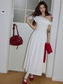 INAWLY White Lace Dress, Elegant French Style, Slimming, High-End Summer Dress For Women - White - View 5
