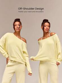 GLOWMODE Modal Soft Oversized Off-Shoulder Sweatshirt Daily Casual  Spring Summer - French Vanilla - View 3