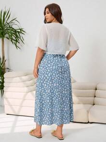 Solflare Women's Plus Size Set Sheer Summer Protection Top And Spaghetti Strap Floral Dress Wedding Guest All White Blue And White Boho Casual Formal - Multicolor - View 2