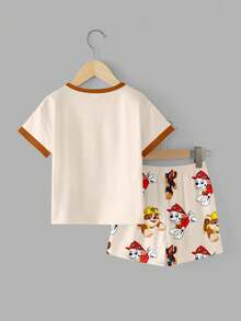 SHEIN | PAW Patrol 兒童小男孩休閒簡約風，柔軟舒適，經典可愛卡通圖案印花，可愛居家寬鬆休閒T恤與短褲兩件套 - 彩色 - 查看 6