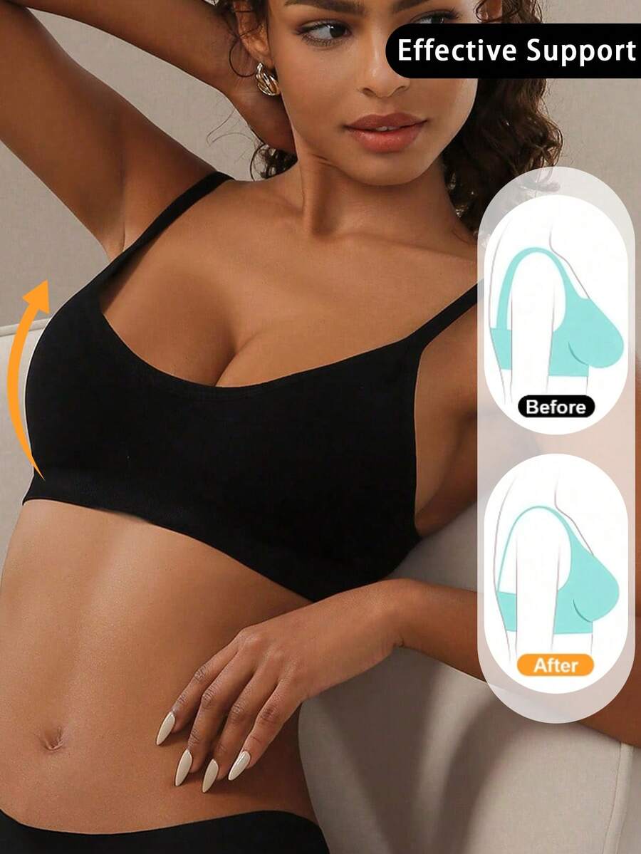 SHEIN Thin Strap Soft To The Touch Seamless Comfortable Bralet - Black - View 1