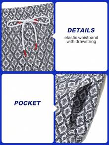 CoralVoy Men's Tropical Plant Print Pocket Drawstring Waist Beach Shorts, Holiday - Black - View 5
