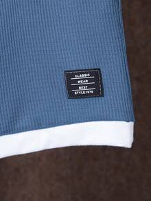 SHEIN Vacaura Setelan Kasual 2 Potong Kaos Lengan Pendek dan Celana Pendek Motif Huruf untuk Anak Laki-Laki Usia Remaja. - Dusty Blue - View 6