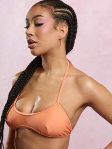SUMWON WOMEN Bộ bikini siêu nhỏ cổ tròn có dây buộc, đáy cắt kiểu Brazil, đồ bơi đi biển mùa hè, đồ mặc đi nghỉ dưỡng, đồ bơi hai mảnh - trái cam - Xem 4