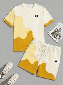 Sorvial Men's Short Sleeve Crew Neck T-Shirt And Pocket Shorts Set - Yellow - View 2