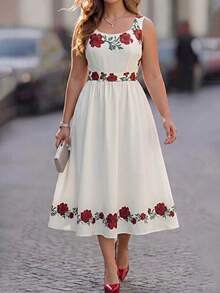 Velvienne Vestido de mujer talla grande con estampado de ubicación al estilo francés para primavera/verano, vestido para ir al trabajo y de vacaciones - Multicolor - Ver 7