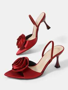 CUCCOO HITCHD Summer New Burgundy Pointed Stiletto Flower Sexy Fashion Temperament High Sense Women's High Heel Sandals - Burgundy - View 6