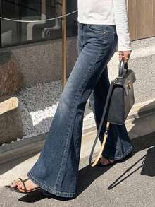 DAZY Women Retro Flared Jeans With Pockets, Versatile Casual Denim Pants - Medium Wash - View 7