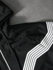 PAVTROS Men's Spring/Autumn Casual Colorblock Striped Hooded Jacket - Black - View 6
