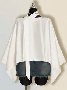 SHEIN ICON 夏季女款婚禮賓客緞面純色休閒百搭日常外出上衣 - 米色 - 查看 2