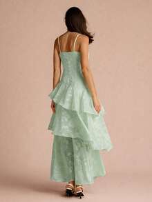 Enchnt Women's Elegant Jacquard Layered Ruffle Hem Cami Dress Party Sage Green Summer - Mint Green - View 8