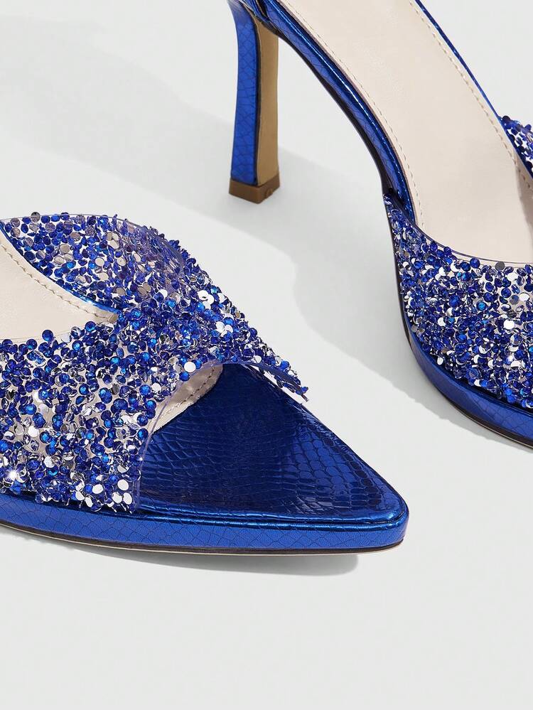 CUCCOO SZL Ladies' New Low-Water Table Rhinestone Pointed Stiletto Gorgeous High Heels With Open-Toed Sandals, Suitable For Banquets, Parties, Weddings, And Proms