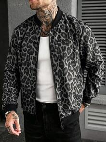 Manfinity CasualCool 男款豹紋長袖拉鍊休閒棒球夾克外套 - 彩色 - 查看 5