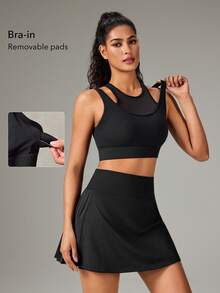 OutZeal Top deportivo para mujer color negro con sujetador integrado, panel de malla, protección UV, para gimnasio y entrenamiento - Negro - Ver 3