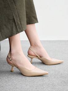 CUCCOO BIZCHIC 女鞋白色扣環設計優雅戶外尖頭後跟帶金字塔跟高跟鞋 夏季畢業禮服舞會度假鞋 夏季優雅基本款商務休閒商務時尚 春季鞋 春假復活節聖誕節春季鞋 - 杏色2 - 查看 5