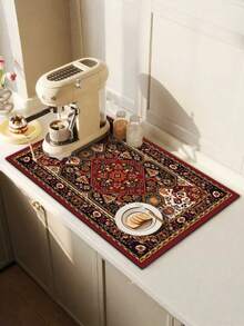 1pc Vintage Floral & Geometric Pattern Absorbent Drying Mat, Suitable For Dining Table, Coffee Machine, Multi-Purpose Drainage Pad, Home Gift, Desktop Decor - XYLSD-96 - View 2