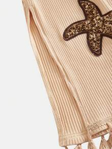 Tween Girls Waist Gathered Khaki Knit Fitted Midi Dress, Casual Versatile For Daily Wear, Suitable For Prom, Ceremonies And Various Occasions - Apricot - View 4