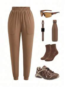 SHEIN Cheerettes Celana Olahraga Wanita - Coklat - View 3