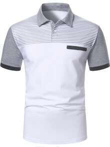 Manfinity Homme 男士夏季休閒拼色拼接 Polo 衫，儀式感 - 彩色 - 查看 4