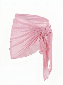 Swim Basics Vacation Beach Solid Color Mesh Cover-Up Skirt - Pink - View 3