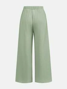 SHEIN Ensemble 2 pièces débardeur à col licou ample + pantalon long pour adolescentes, décontracté, à la mode, polyvalent, fête, streetwear, séance photo entre sœurs, sortie au parc, camping, vacances, décontracté quotidien - Vert - Voir 10
