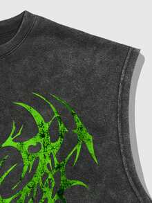 ROMWE MEN Street Life Men's Simple Versatile Snowflake Pattern Round Neck Casual Tank Top - Black - View 5