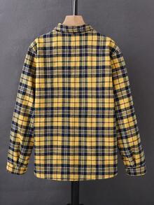SHEIN Casuvi Kids Kemeja Lengan Panjang Kancing Tunggal Motif Kotak-kotak untuk Remaja Laki-laki - Kuning - View 3