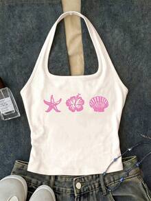 Weißes langes lässiges Neckholder-Top für Tween-Mädchen, geeignet für den Sommer, figurbetontes Tanktop - Weiss - Übersicht 1