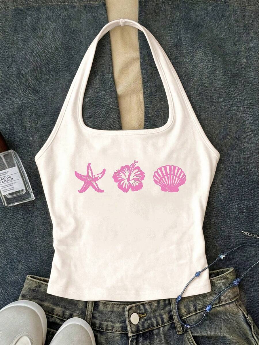 Weißes langes lässiges Neckholder-Top für Tween-Mädchen, geeignet für den Sommer, figurbetontes Tanktop - Weiss - Übersicht 1