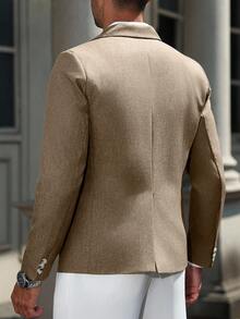 Manfinity Mode Men's Casual Business Workplace Commute Party Wedding Linen Look Rhinestone Crown Brooch Decor Suit Blazer, Formal - Brown - View 2