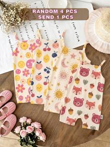 [RANDOM 4 PCS SEND 1 Pc]Baby Girls Beige Summer Casual Cute Family Matching Khaki Mallard Brown Leopard Bow Cartoon Rabbit Suspender Romper Outfits - Multicolor - View 8