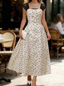 Women's Solid Color Dress, Square Neck, Short Sleeves, Minimalist Everyday Wear - 鵝黃色 - 查看 7