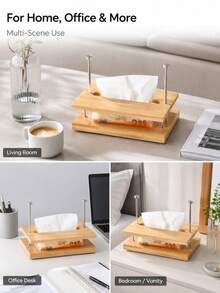 Cirelle Mid-Century Suspended Wooden Tissue Box, Japanese-Style Solid Wood Napkin Holder, Creative Desktop Tissue Dispenser, 3 Colors Available Cherry Wood/Bamboo Natural/Bamboo Walnut, Smooth Polished Napkin Organizer For Restaurant, Office, Home, Kitchen - Multicolor - View 12