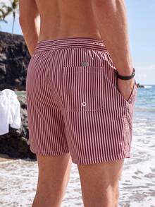 CoralVoy Men's Striped Waist Drawstring Design Beach Shorts - Burgundy - View 2