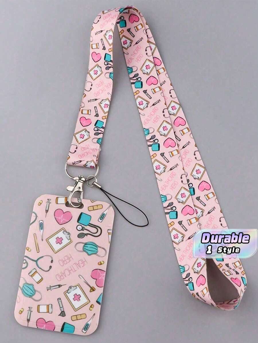 1 pieza Funda rígida para tarjeta de identificación con diseño de pastilla rosa de doctor/enfermera, llavero - Rosa - Ver 1