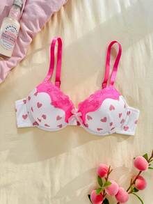 Eraneu Sujetador con aros de moda y lindo con contraste de corazón rosa & blanco 1 pieza - Blanco - Ver 3