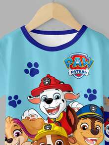 SHEIN | PAW Patrol 男嬰簡單經典可愛卡通動畫印花圓領上衣與短褲家居服 寬鬆舒適 2件套 適合夏季 - 彩色 - 查看 4