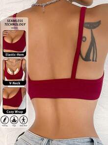 Solid Seamless Bralet - Burgundy - View 2