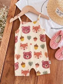 [RANDOM 4 PCS SEND 1 Pc]Baby Girls Beige Summer Casual Cute Family Matching Khaki Mallard Brown Leopard Bow Cartoon Rabbit Suspender Romper Outfits - Multicolor - View 3