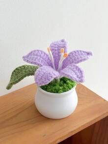1pc Mini Cute Lily Flower Pot Knitted Plant Desktop Decoration Wedding Guest Gift Mother's Day Gift For Favorite Mom Room Decor Home Decor Ornaments Home Miniature Things - Multicolor - View 11
