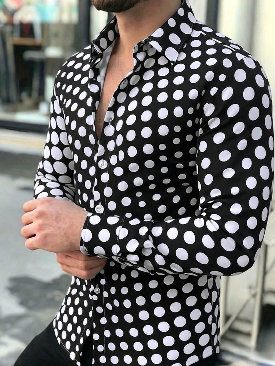 Manfinity Homme 男士休閒圓點印花長袖襯衫 - 彩色 - 查看 1