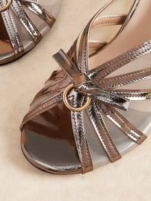 Rosivie Women's Fashionable Elegant Party Gold Heeled Sandals Summer Shoes - Grey - View 5