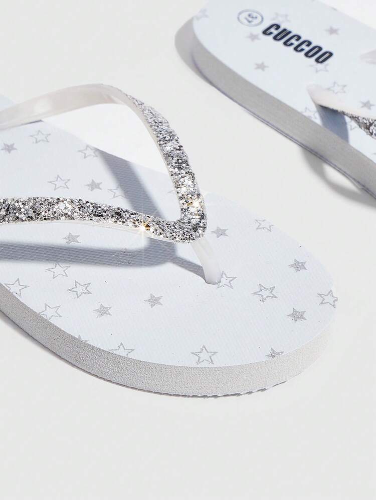 Star Printed Flat Home Beach Flip Flops Spring Shoes Spring Break Easter For Casual Beach Style For Christmas Beach Shoes Summer Shoes